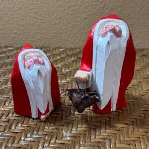 Vintage Dept 56 Hand-Carved Wooden Santa Claus Figurines Set Of 2 Rustic Charm